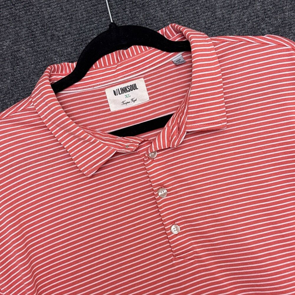 Linksoul Coral White Stripe Short Sleeve Polo Shirt XL Preppy Golf  Dad